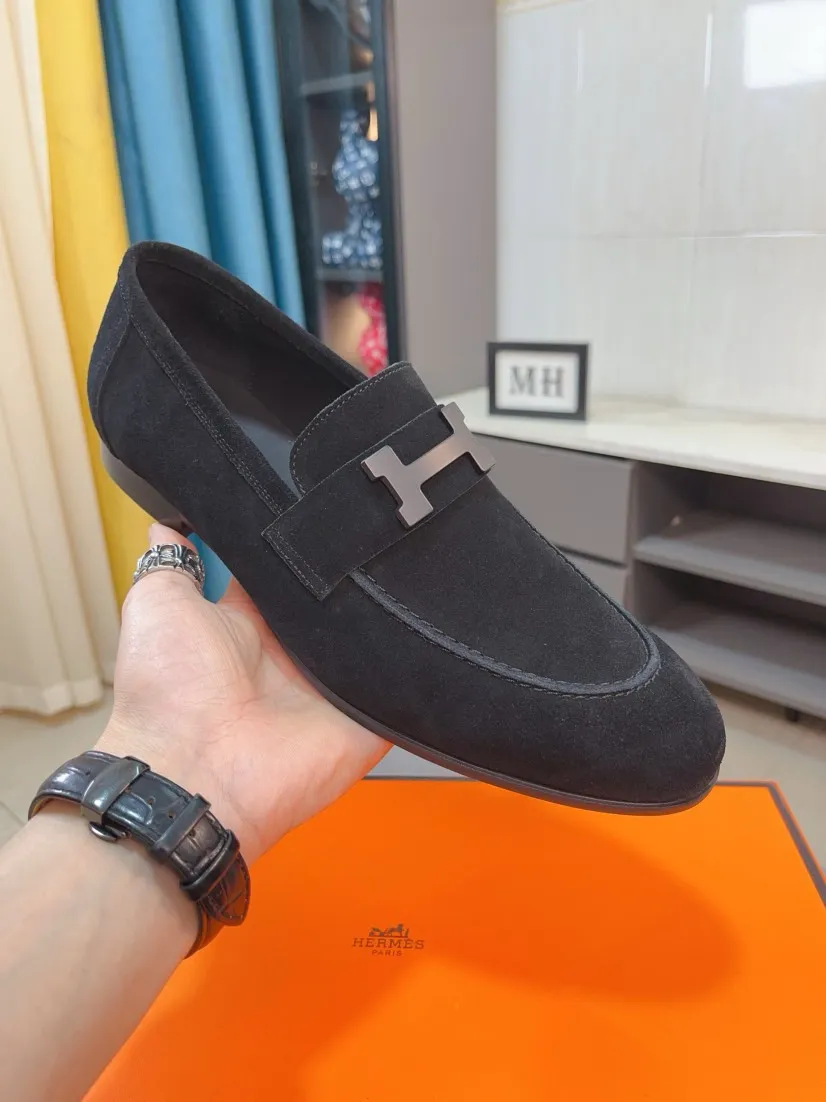 Men's shoes 💰560🌹🌹Niuli "HERMES" Hermès business leather shoes, original factory configuration, original imported cowhide upper + luxury hardware logo + fully imported original customized cowhide lining, sole: rubber wear-resistant outsole, difficult craftsmanship, original factory follow-up goods, 🔍🔍high quality code number: 38-44 45 can be customized